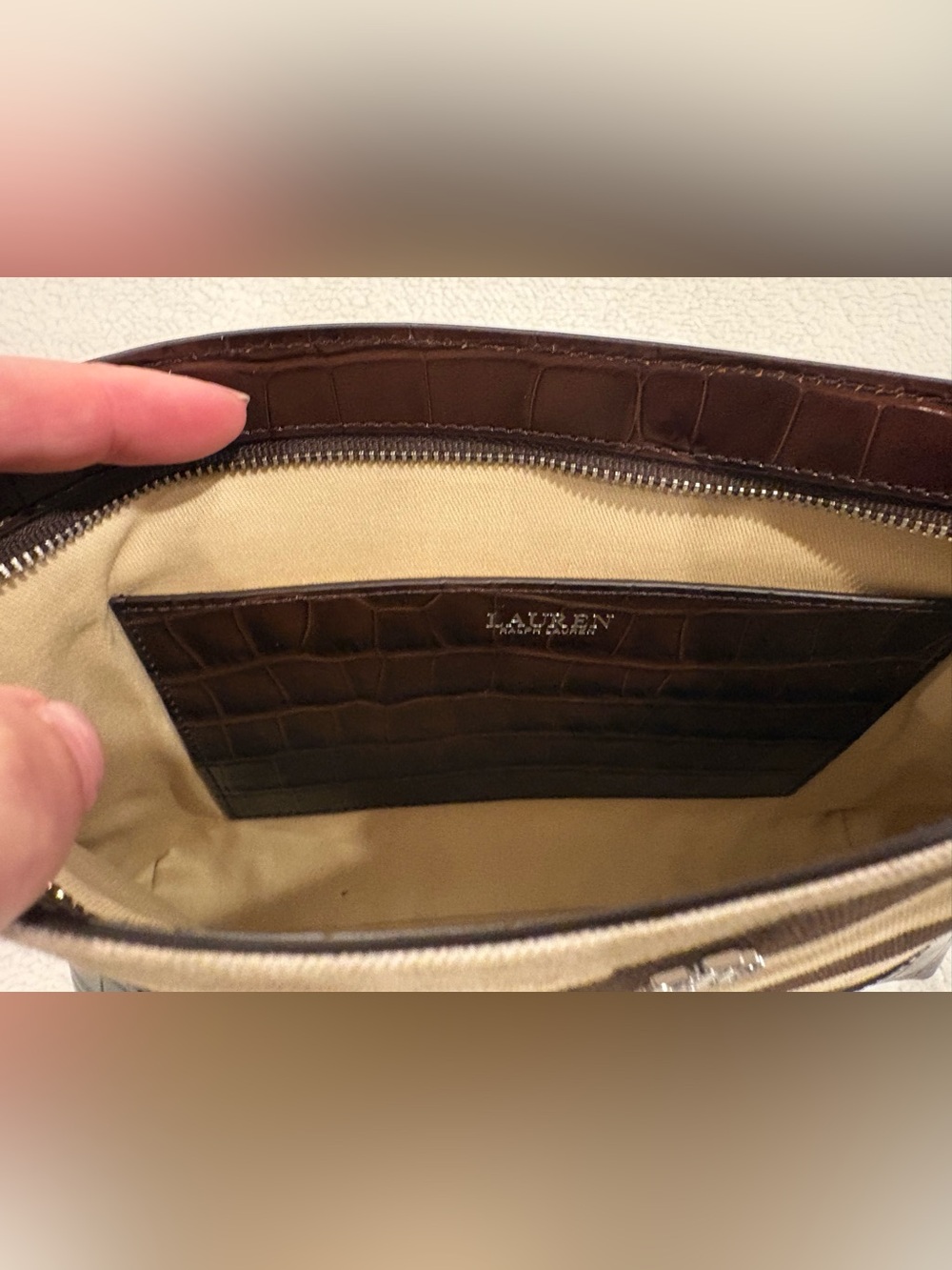 Ralph Lauren Zebra-Print Canvas & Leather Large Pouch NWT - Picture 6 of 6